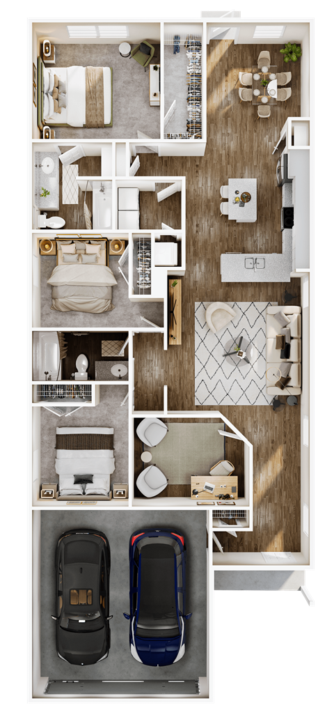 Floor plan for 3 beds, 2 baths, 1512 sqft